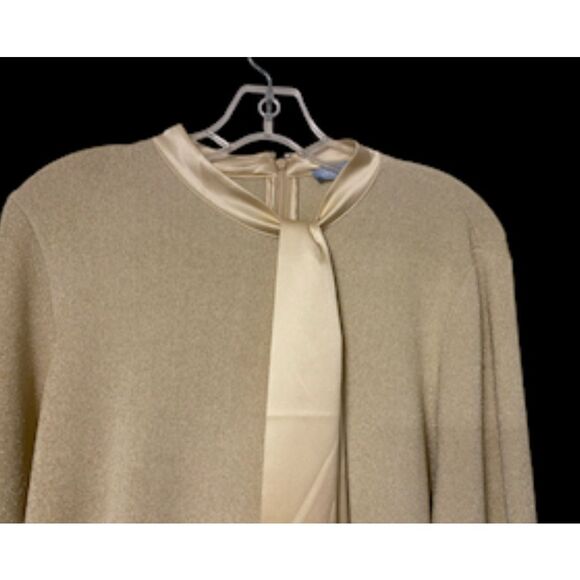 NWT Antonio Melani Gold Metallic Thread Satin Tie Sweater Sz XL Holidays High Nk - Picture 4 of 13